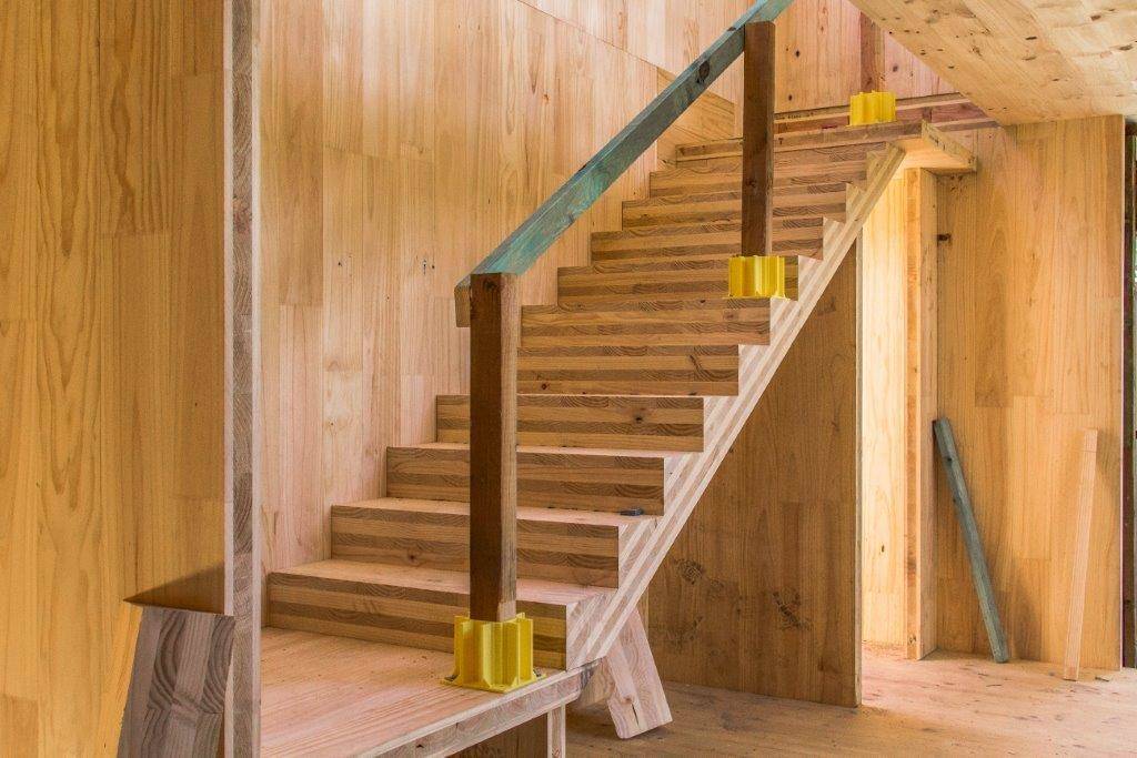 Staircase in a residential CLT building under construction
